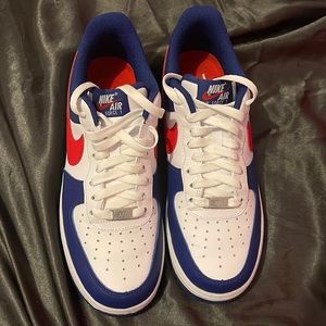 Navy, red, and white Nike Air Force 1